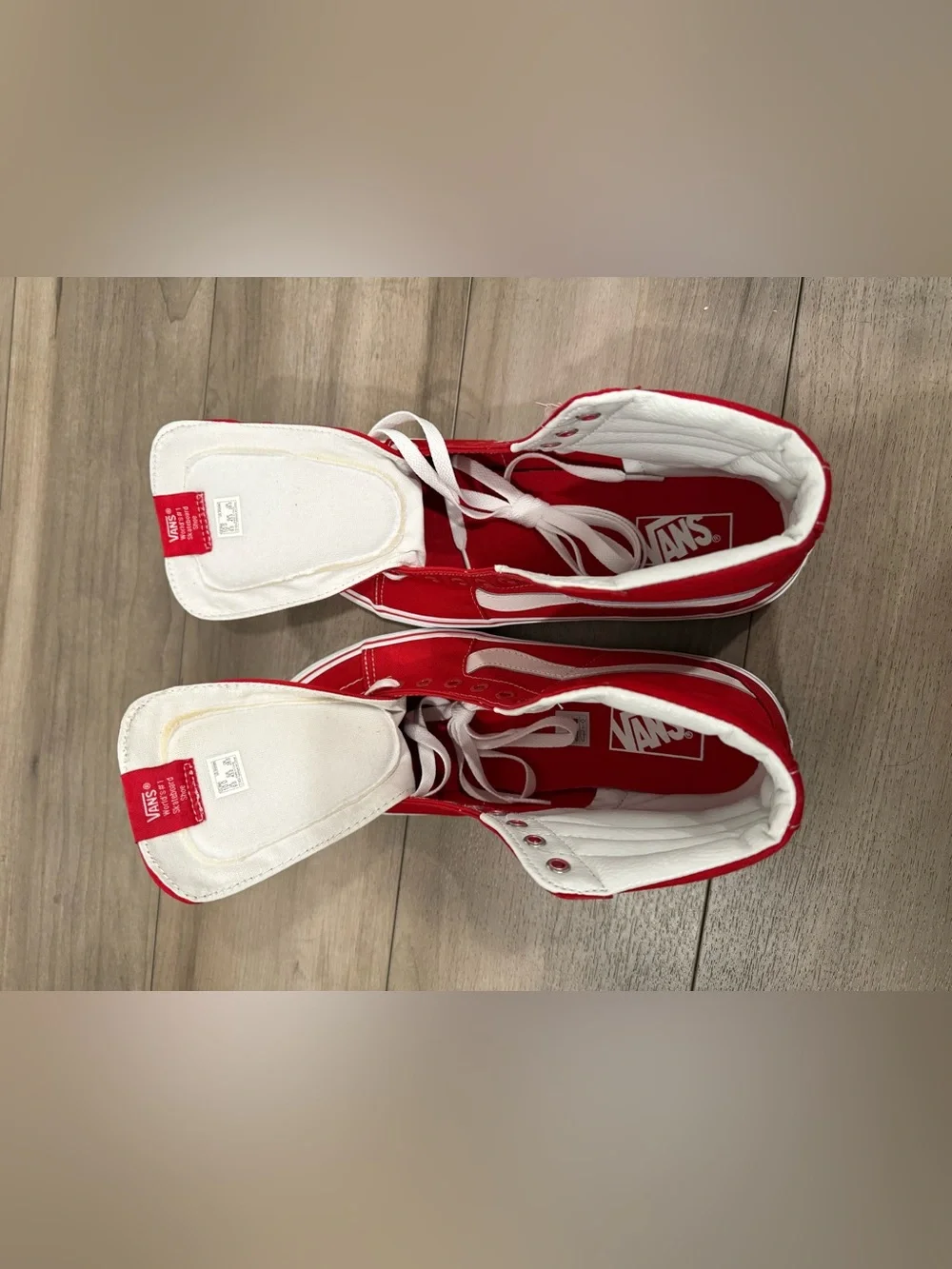 Vans Red and White High Top Sneakers